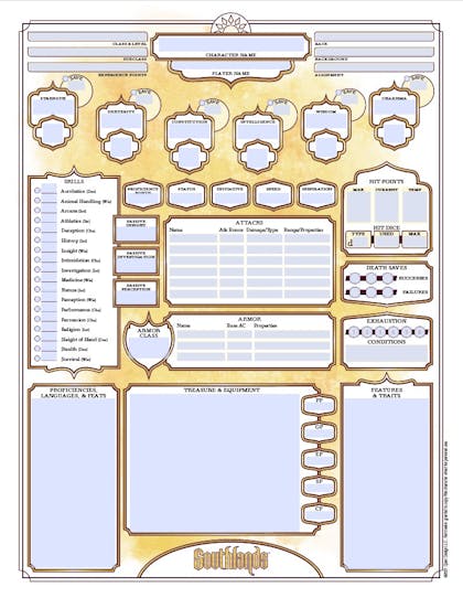 Southlands Character Sheet