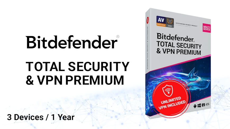 Bitdefender Total Security + VPN 3 Devices/1 Year, PC Mac Software