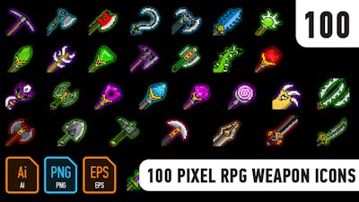 100 Pixel RPG weapon icons