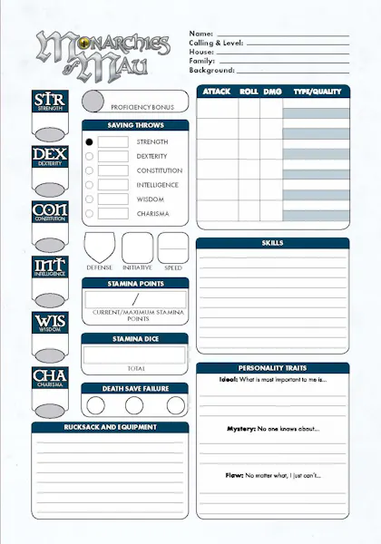 Monarchies of Mau Interactive Character Sheet