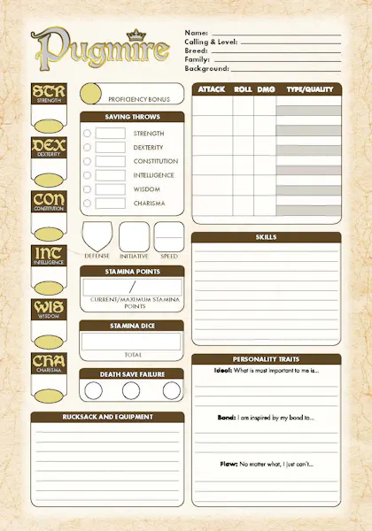 Pugmire Interactive Character Sheet