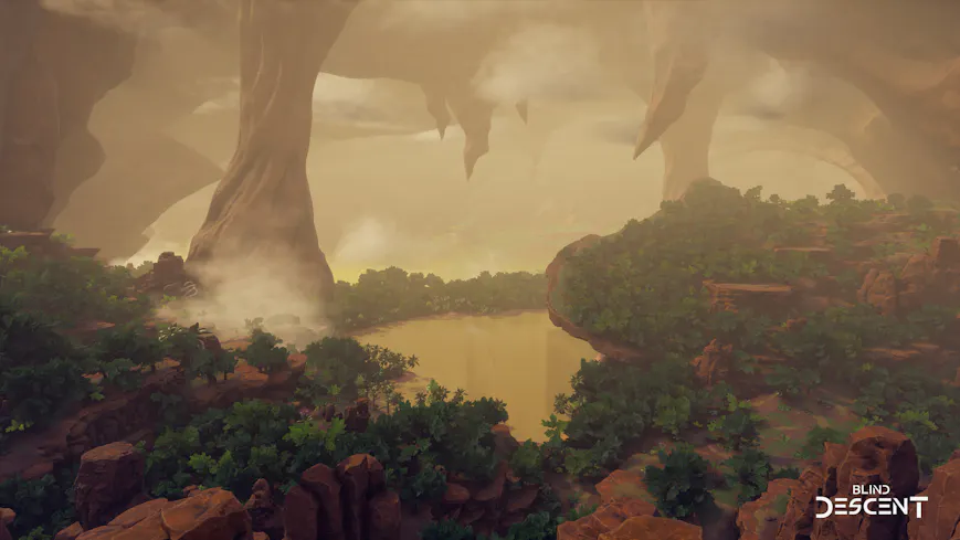 Una scena di Blind Descent nella giungla sotterranea di Marte