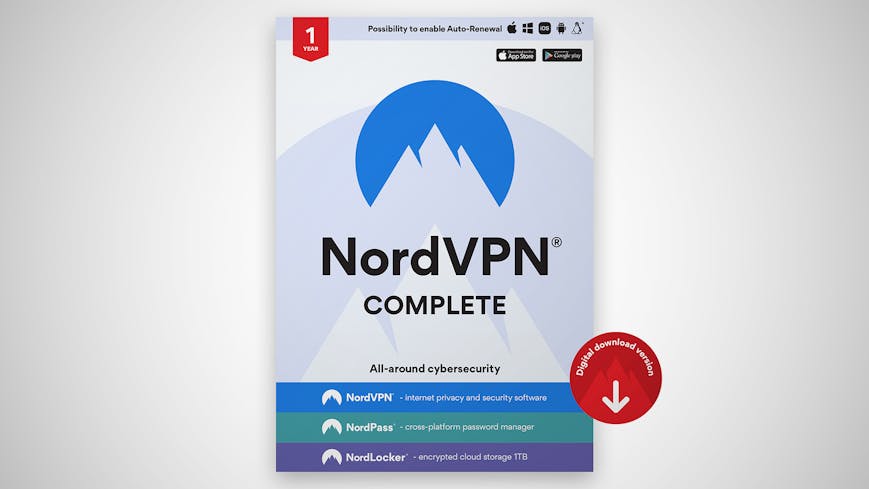 NordVPN Complete - 1-Year Cybersecurity Package (VPN, Password Manager, and Encrypted Cloud)